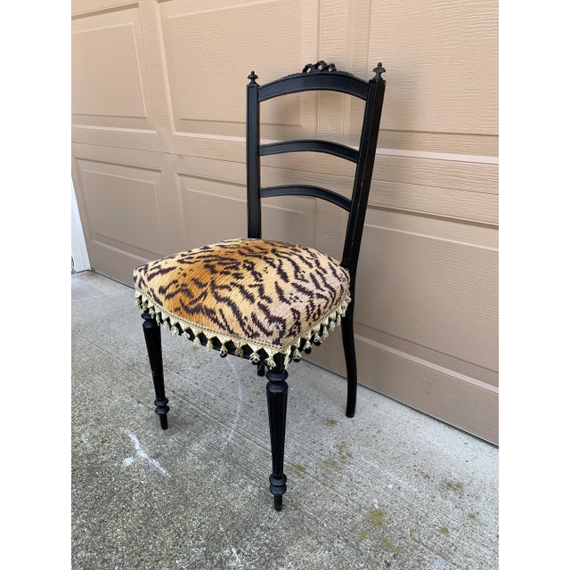 A Pair of Ebonized Opera Chairs in Tiger Upholstery For Sale - Image 11 of 14