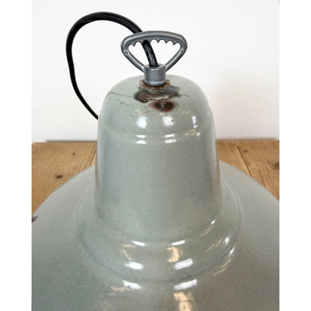Industrial Grey Enamel Factory Pendant Lamp, 1960s For Sale - Image 14 of 18