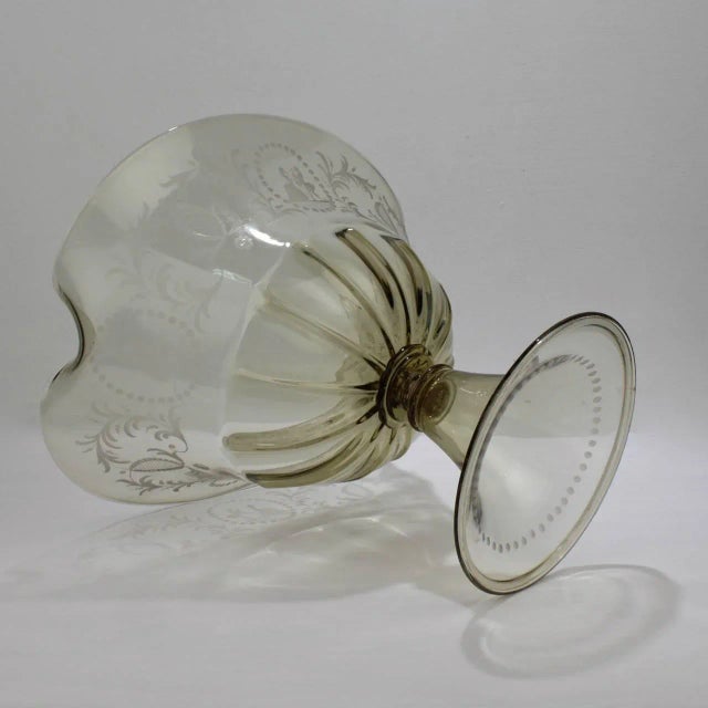 Pauly & Co. Light Amber Etched Venetian Glass Footed Bowl or Table Centrepiece For Sale - Image 10 of 11