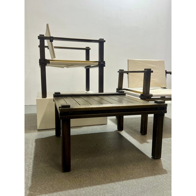 Very charming set of two chairs and their table by Gerd Lange for Bofinger, 1960. Also known as the Farmer chair. Just the...