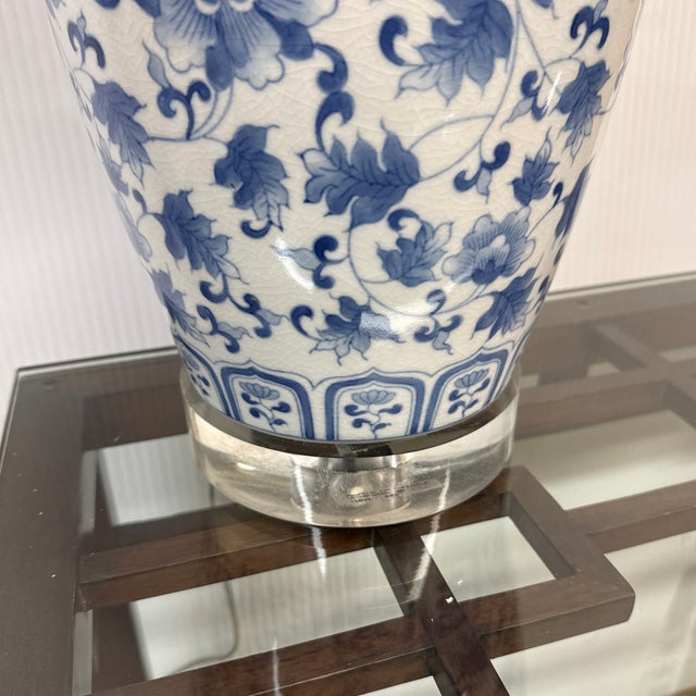 Blue + White Porcelain Table Lamp For Sale - Image 11 of 11