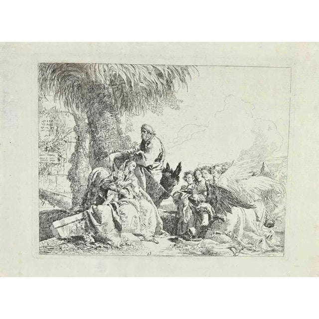 This etching on laid paper is the 13th plate of the series of 27 entitled Idee pittoresche sopra la fugga in Egitto di...