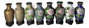 Vintage Chinese Cloisonne Vases: Enameling Process Set with Box