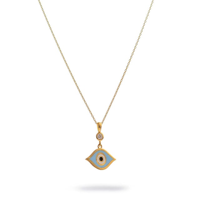 Modern Celestial Protection Light Blue Evil Eye Gold Necklace For Sale - Image 3 of 8