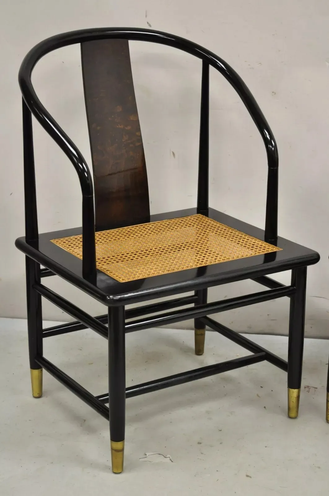 Vintage Henredon Scene 3 Oriental Black Lacquer Asian Horseshoe