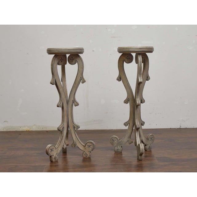 Pair of English Painted Carved Pedestals With Scrolling Legs, Circa 1900 For Sale - Image 4 of 7