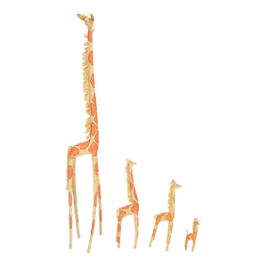Group of 4 Giraffe Folk Art Rattan Bamboo Straw Hand Painted Animal Sculptures
