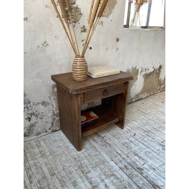 Vintage Brutalist Bedside Table in Elm, 1970s For Sale - Image 14 of 18