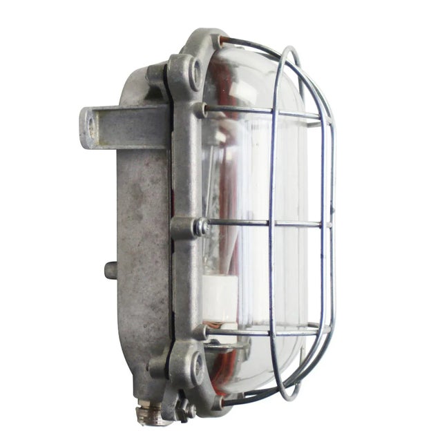 Vintage Industrial Cast Metal and Clear Glass Wall Lamp from Schuch For Sale - Image 6 of 6