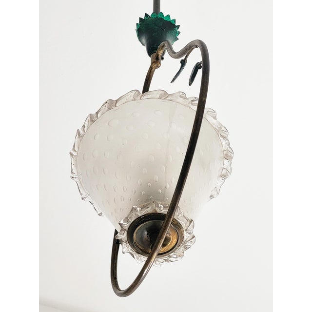 Metal Mid-Century Murano Glass and Brass Pendant attributed to Barovier & Toso, 1950s For Sale - Image 7 of 18