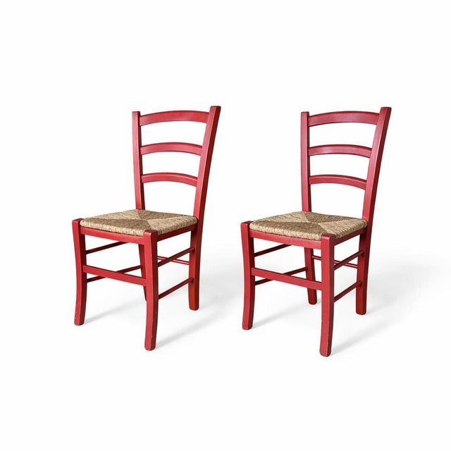 Rustic Vintage Italian Red Oak Ladderback Dining Chairs, Set of 2 For Sale - Image 3 of 10