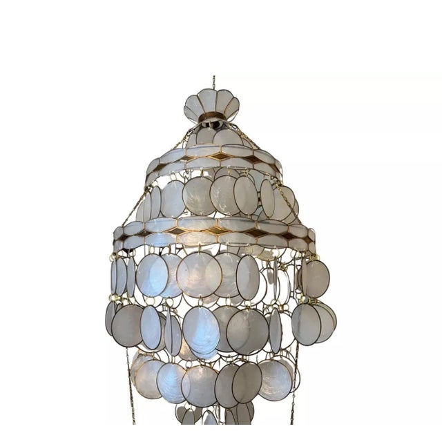 Vintage Mid Century Modern Capiz Hanging Chandelier Shell