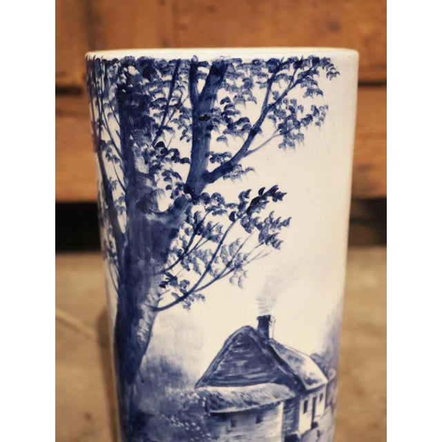 Pair of Early 1900’s Cobalt Blue and White Cylinder Form Vases From Holland For Sale - Image 9 of 13