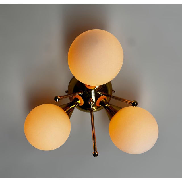 Glass Trifoglio Polished Brass Matte White Globe Flush Mount by Fabio LTD For Sale - Image 7 of 9
