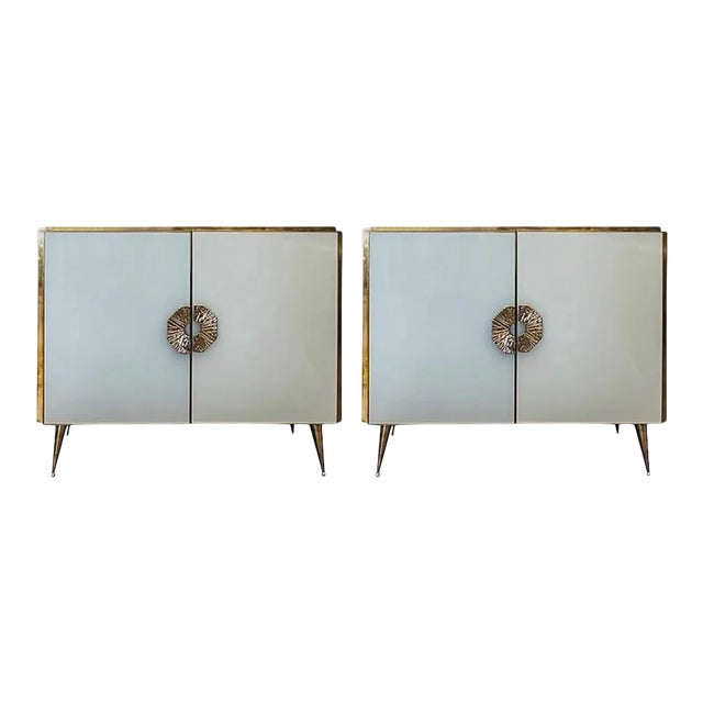 Early 21st Century Murano Glass Cabinets with Brass Trim - A Pair For Sale