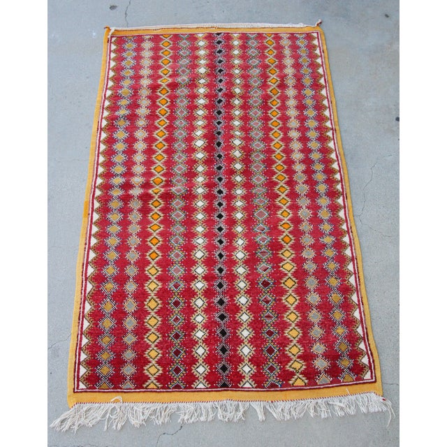Moroccan authentic vintage tribal rug handwoven by Berber Moroccan women using organic lamb wo and organic dye. North...