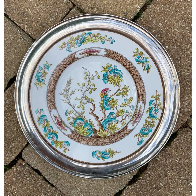 Chinoiserie Shreve & Co San Francisco Sterling Rimmed Spode ‘India Tree’ China Charger Plate For Sale - Image 3 of 8