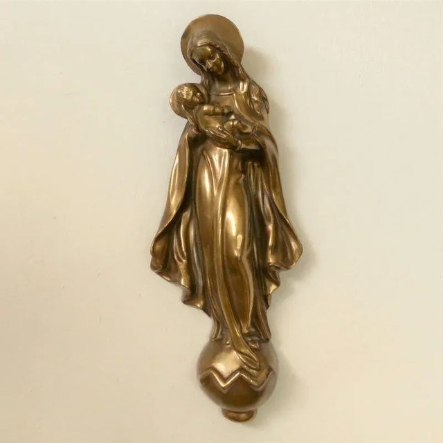 1930s Art Deco Brass Wall Sculpture, Maria with Child For Sale - Image 5 of 6