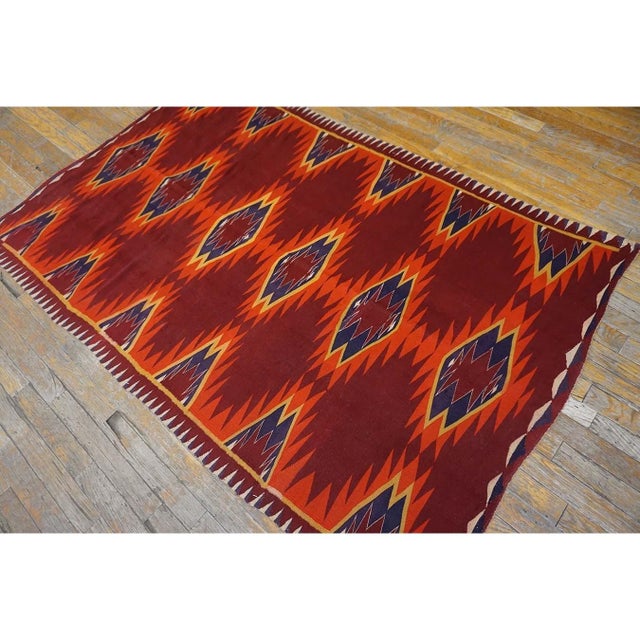 1890s Red Tribal Geometric Antique Navajo Native American Flatweave Small Rug For Sale - Image 4 of 10