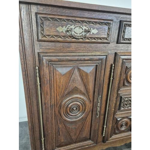 Low Sideboard with Four Doors in Oak Carved with Rosettes For Sale - Image 10 of 13