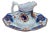 Antique Gaudy Welsh Ironstone Cobalt Blue Floral Creamer Pitcher & Bowl For Sale