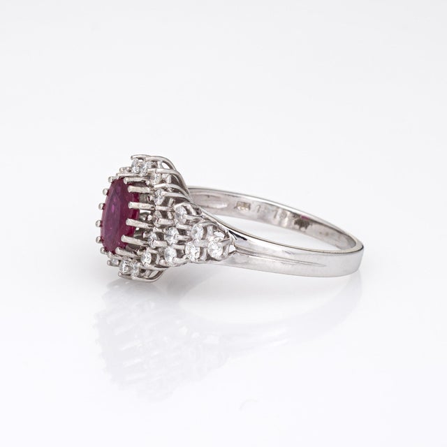 Contemporary Ruby Diamond Ring Estate 14k White Gold Vintage Cocktail Band Jewelry Sz 8 For Sale - Image 3 of 7