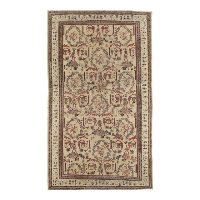 Antique Persian Sultanabad Carpet Handmade Oriental Rug, Ivory, Gold, Green Blue For Sale