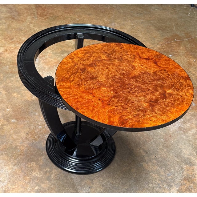 French Art Deco Ebonized Round Side Table With Burl Walnut Top - Two Available For Sale - Image 11 of 11