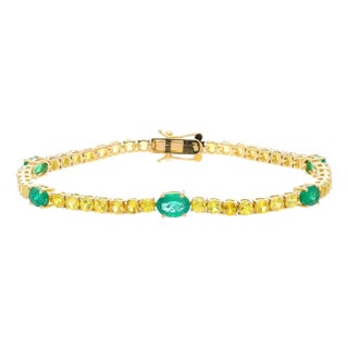 Natural Emerald Bracelet with 2.60 Cts Emerald & Yellow Sapphire 6.00 Cts 18k For Sale