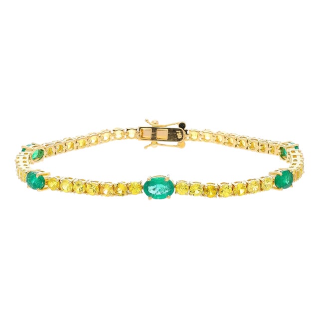 Natural Emerald Bracelet with 2.60 Cts Emerald & Yellow Sapphire 6.00 Cts 18k For Sale