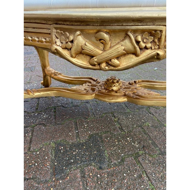 Off-white 1950s French Gilt Beech Off-White Leather Bench For Sale - Image 8 of 16