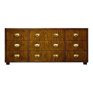 Vintage Campaign 9 Drawer Passage Collection Dresser by Drexel For Sale