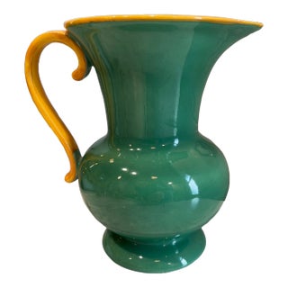 1930s Czechoslovakia Lostro Green Ceramic Pitcher For Sale