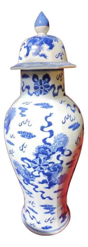 Final Clearance 19th Century 24" Shishi Qilin Blue and White Temple Urn Tribute - 24"