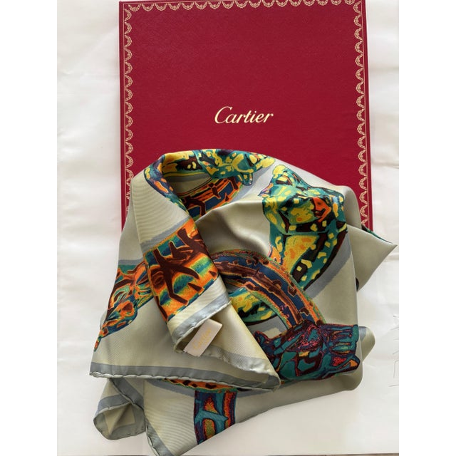 Late 20th Century CARTIER Paris Silk Scarf Panther Bracelets Jewellery in Box For Sale - Image 5 of 12