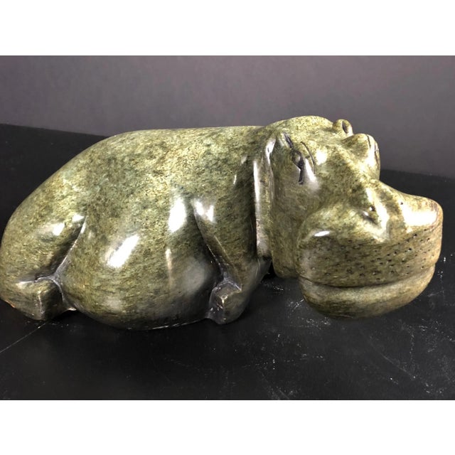 Mid-Century Modern Mid 20th Century Carved Green Marble Hippo Sculpture For Sale - Image 3 of 10