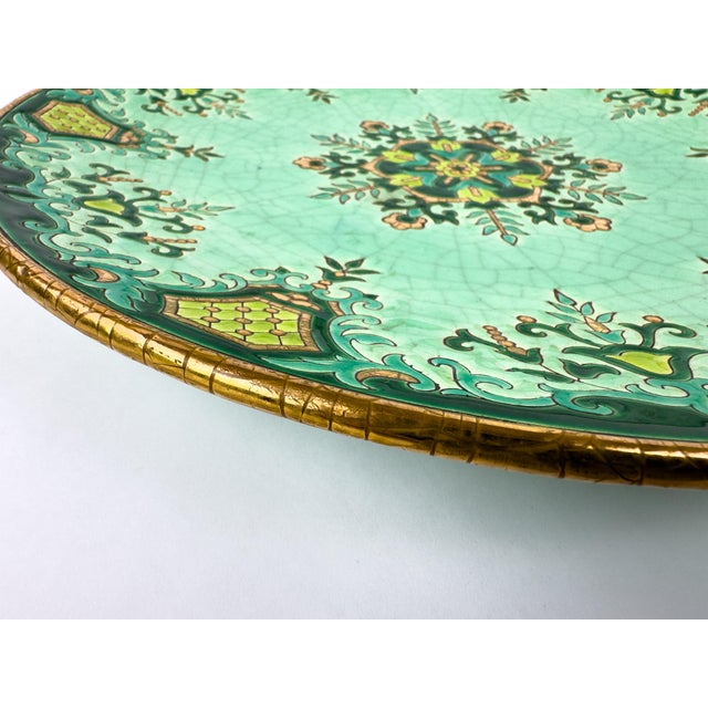 Large Vintage Longwy Raised Enamel Plate by m.p. Chevallier, Chevreuse Décor, C. 1952 For Sale - Image 9 of 16