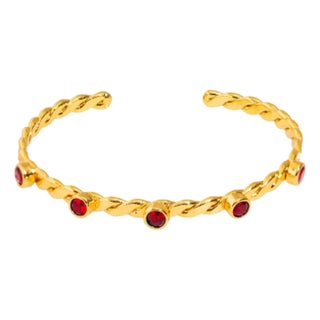 Twisted Ruby & Gold Dainty Cuff Bracelet For Sale