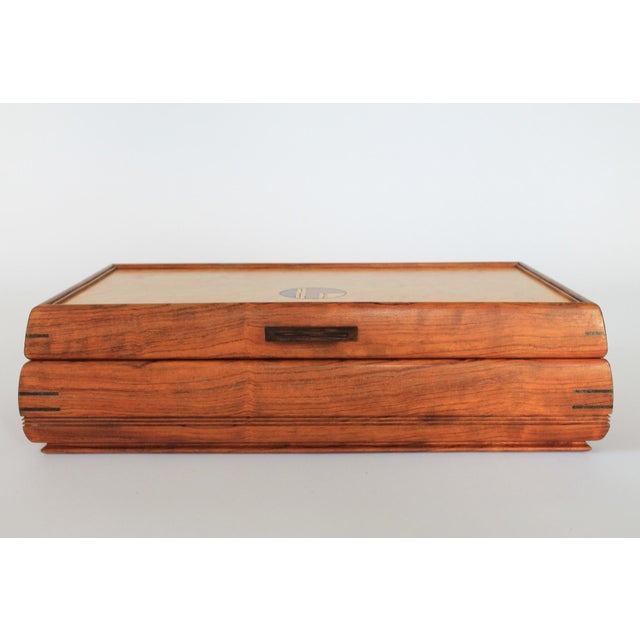 Vintage handmade inlaid marquetry wood jewelry box. No makers mark. Some light age wear to wood and inside. Pictured.