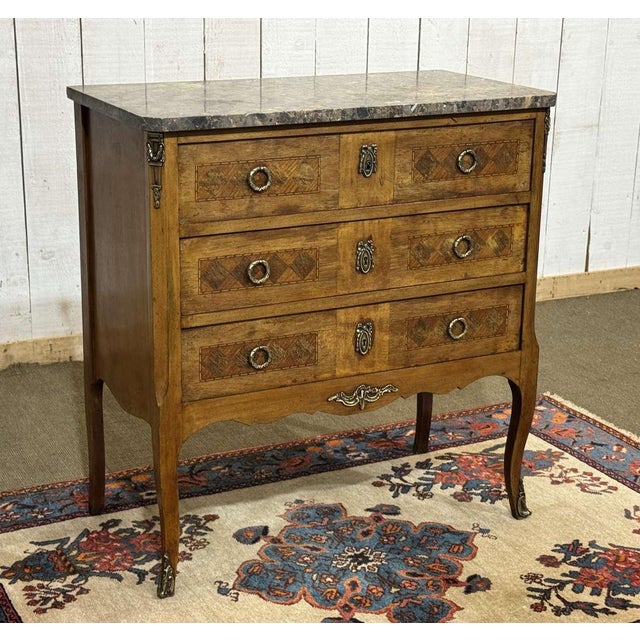 Transitional Style Walnut Commode with Marble Top, 1950s For Sale - Image 3 of 18