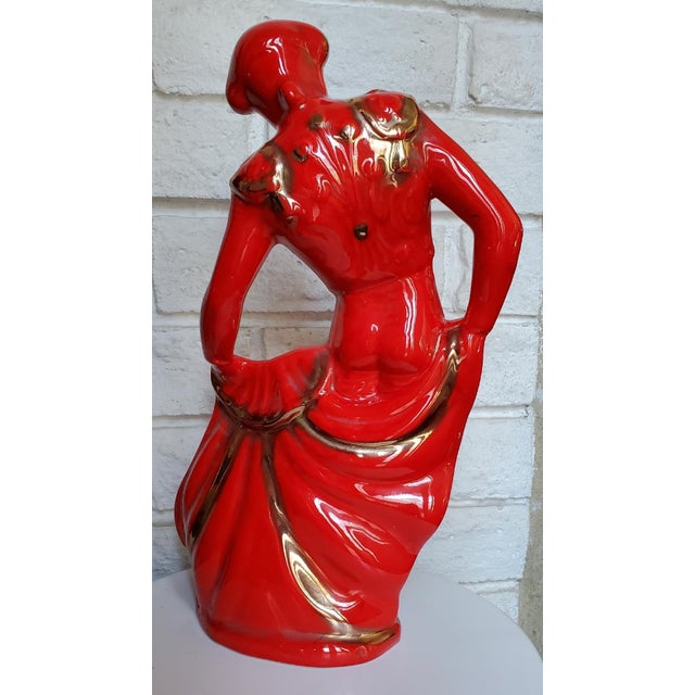 1950s Tall Red Glossy Gilded Ceramic Figurine of a Matador Bullfighter For Sale In Los Angeles - Image 6 of 12