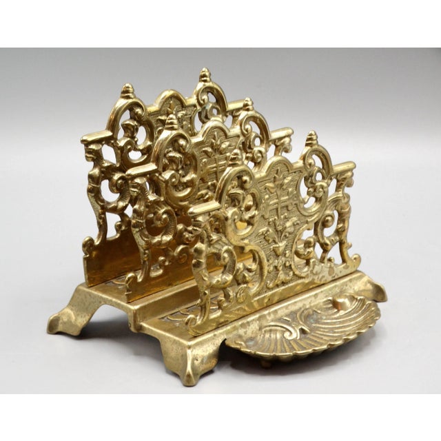 Brass 1920's Early English Gilt Brass Double Letter Rack For Sale - Image 8 of 8