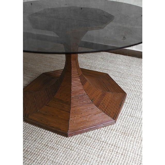 Dark-Finish Bamboo Table with Circular Smoked Glass Top from Vivai Del Sud, 1970s For Sale - Image 4 of 6