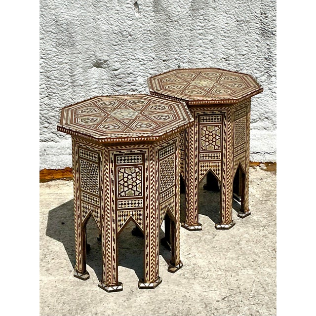 Vintage Boho Moroccan Inlay Drinks Tables - A Pair For Sale In West Palm - Image 6 of 12