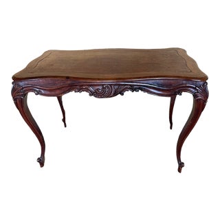 Late 19th Century Antique French Dressing Table with Hand Carved Wood Details and Burl Inlay For Sale