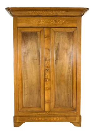 19th Century French Restauration Period Walnut Armoire With Fruitwood Marquetry