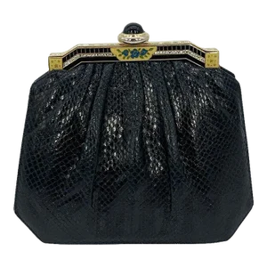Judith Leiber Black Lizard Enamel Top Clutch