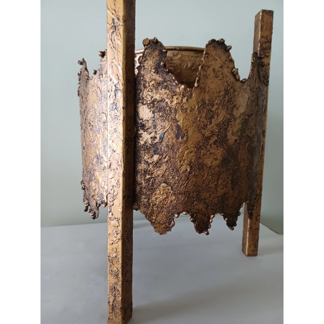 Vintage Brutalist Textured Metal Planter / Plant Stand For Sale In Detroit - Image 6 of 13