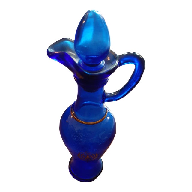 1960s Bohemia Cobalt Blue Glass Decanter Bottle With Stopper For Sale