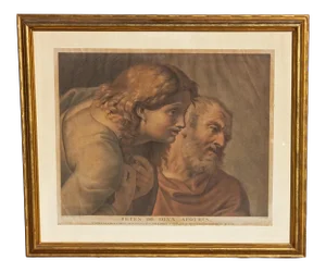 Early 19th Century "Heads of Two Apostles" Old Master Print After Raphael, Framed